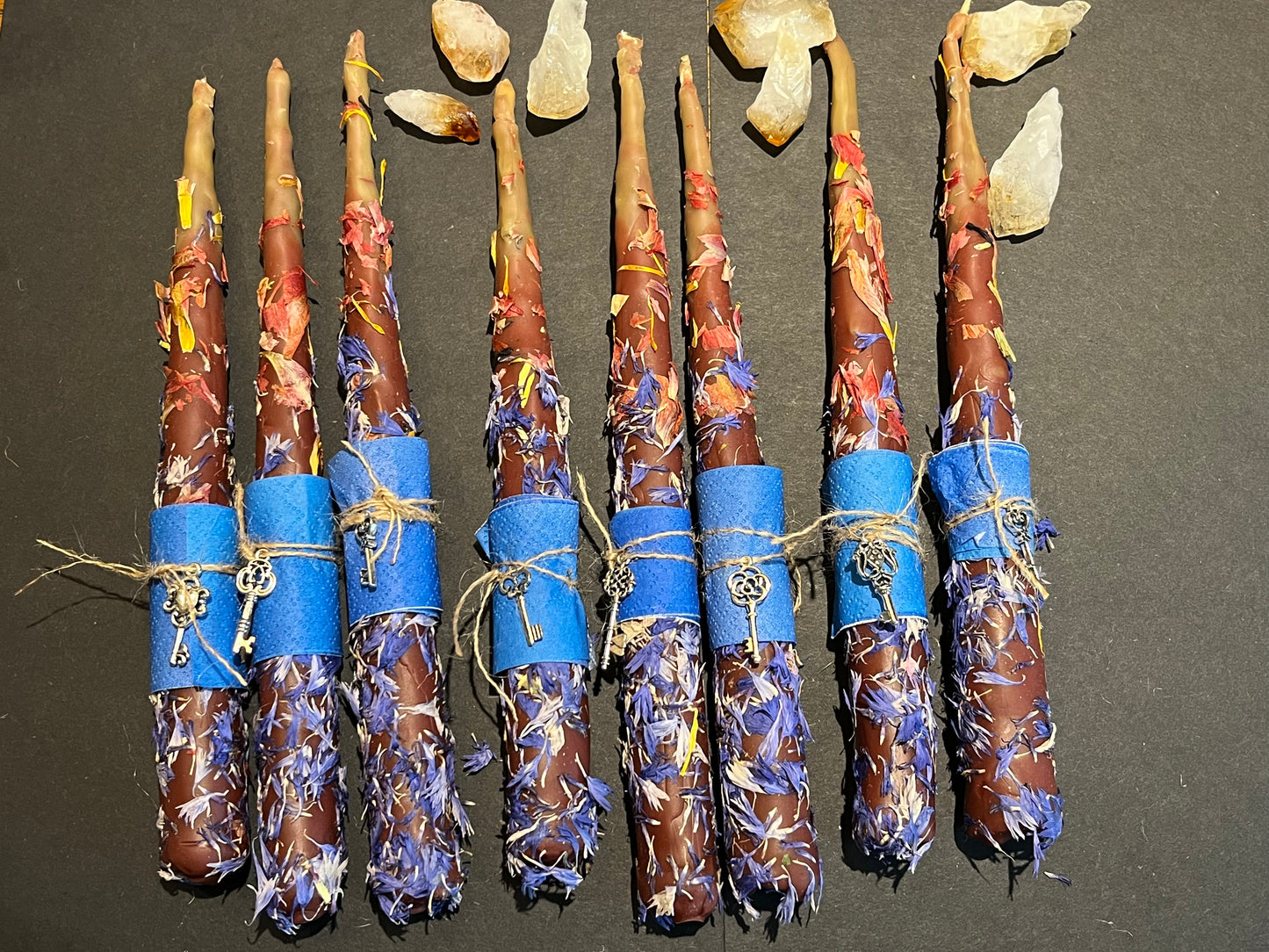 Ritual candles with petals
