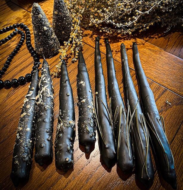 3 Black candles  with powerful herbs. Beeswax. Set. Cleansing Candles. Hand-grubbed. Black ritual candles